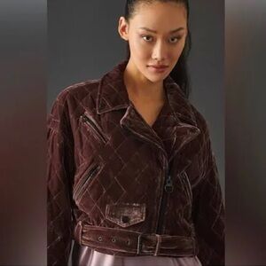 7 For All Mankind Chocolate Velvet Bomber Moto Jacket